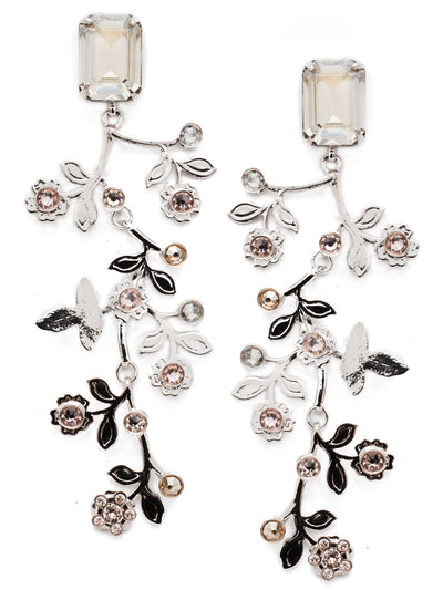Rosemarie Statement Earring - EEG15RHSRO - <p>floral crystal vines flow downward from a solid rectangular stone From Sorrelli's Soft Rose collection in our Palladium Silver-tone finish.</p>