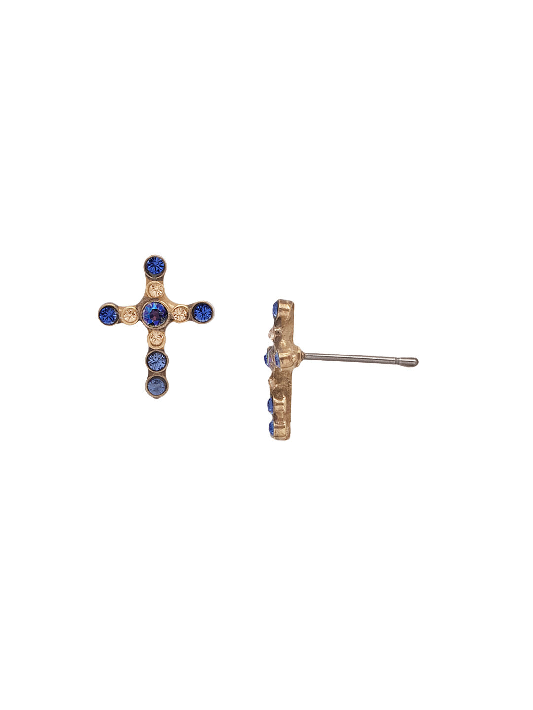 Miley Cross Stud Earring - EEN1AGVBN - <p>The Miley Stud Earrings are the easy go-to pair for both cross and crystal-bling lovers. They feature both and are a win-win. From Sorrelli's Venice Blue collection in our Antique Gold-tone finish.</p>