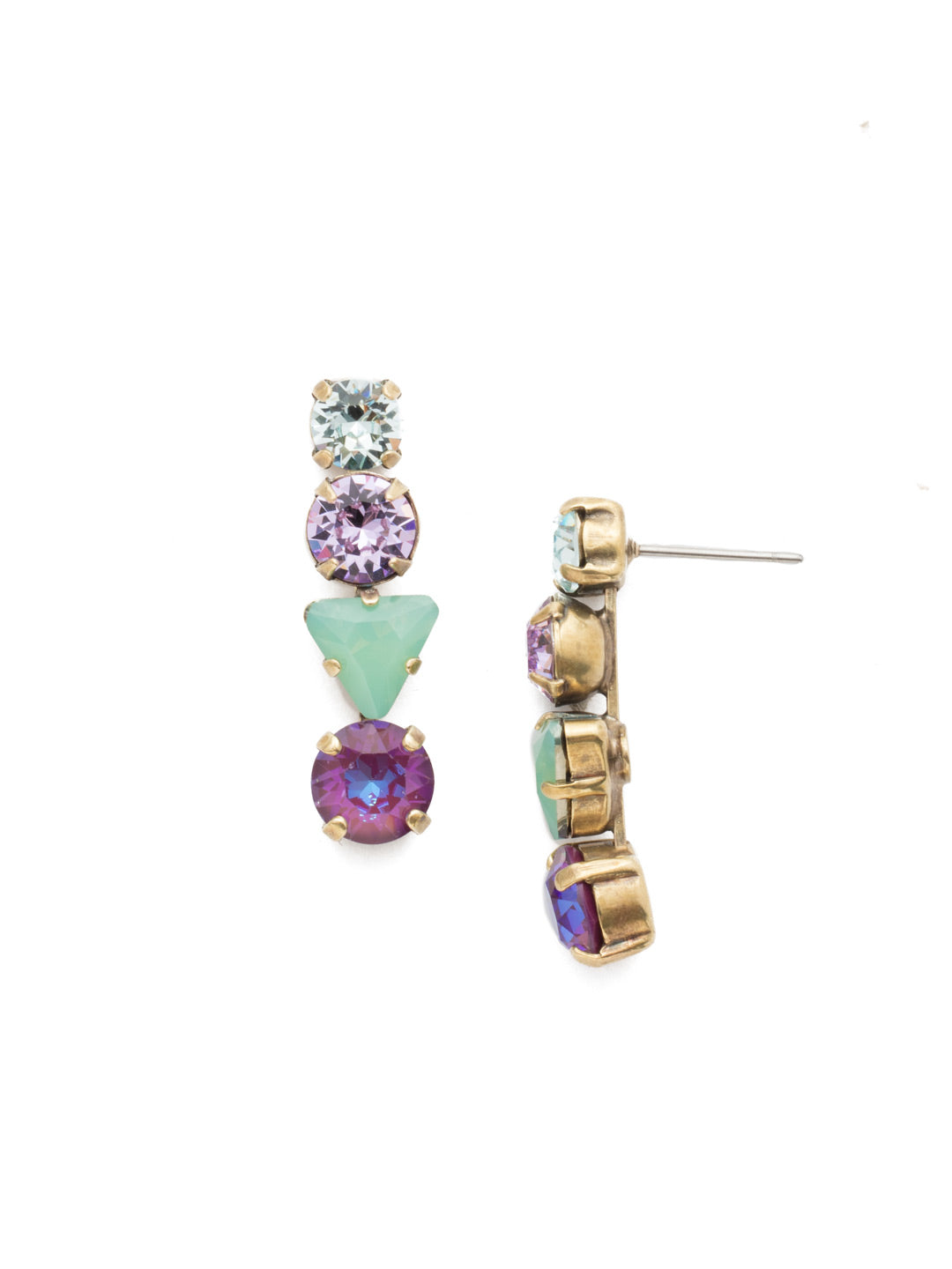 Brittany Dangle Earrings - EEN28AGIRB - The Brittany Dangle Earrings are seriously sparkling beauties. Bling on with drips of crystal stones in various shapes. You don't have to decide on just one. From Sorrelli's Iris Bloom collection in our Antique Gold-tone finish.