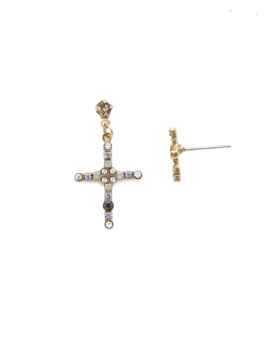 Alexis Stud Earrings - EEN2AGIRB - <p>The Alexis Stud Earrings are versatility in a cross style. Show you can rock the trend in a different way with these two unique crystal covered crosses: one is a simple, small stud; the other is a dangler in a larger size. From Sorrelli's Iris Bloom collection in our Antique Gold-tone finish.</p>