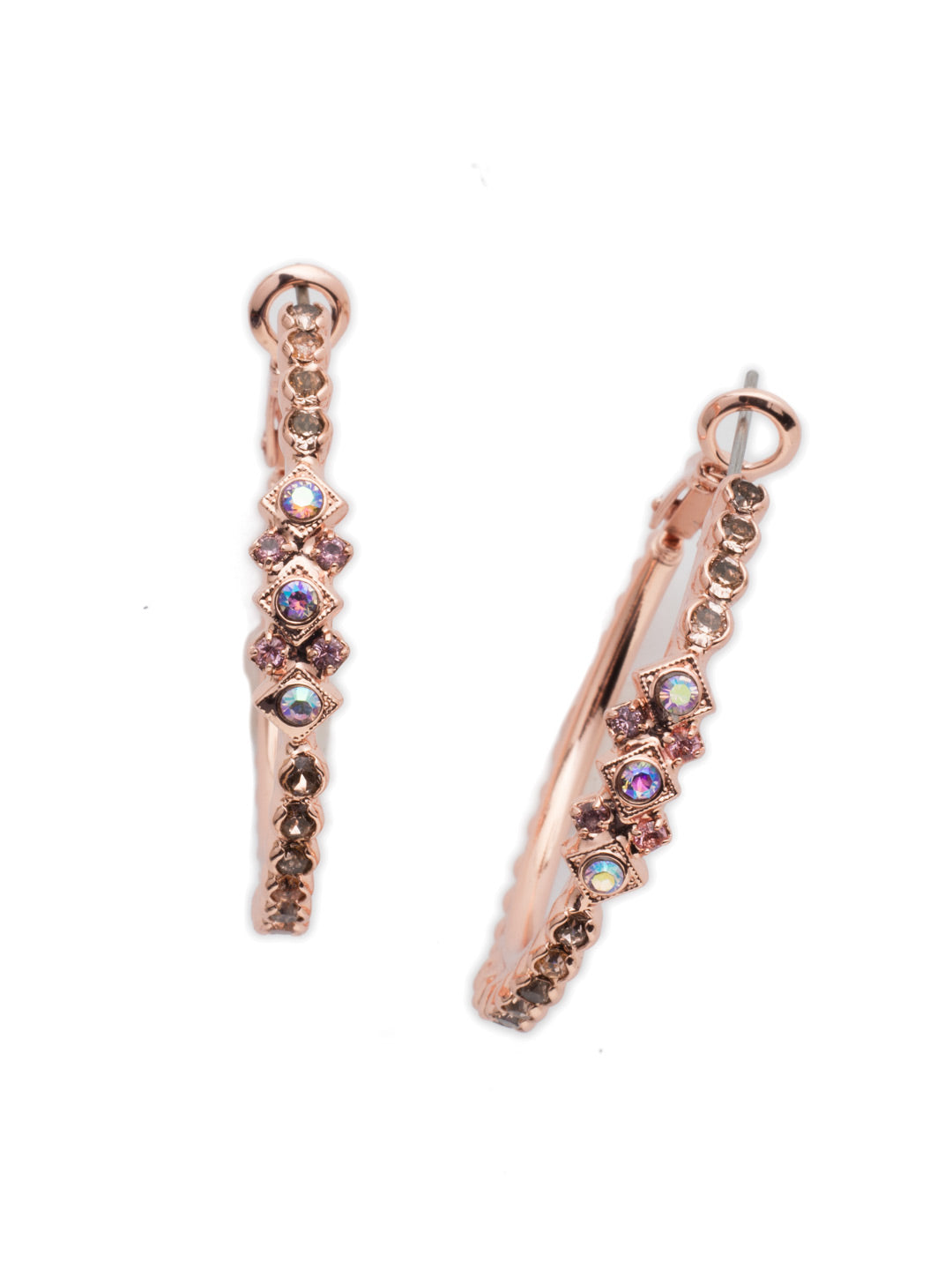 Athena Hoop Earrings - EEN5RGLVP - The Athena Hoop Earrings are a must for the hoop and sparkle lover. Rimmed in shimmering crystals from front to back, they really bring on the bling. From Sorrelli's Lavender Peach collection in our Rose Gold-tone finish.