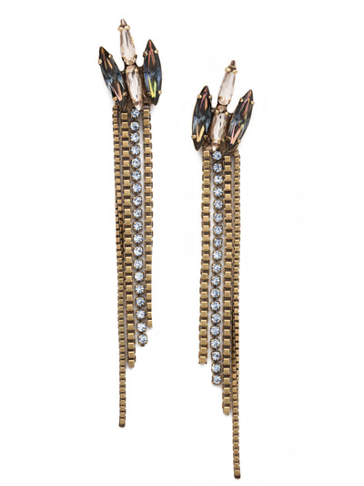 Banks Dangle Earrings - EEP11AGSDE - <p>The Banks Statement Dangle Earring demands attention. Try to ignore its four sparkling navette crystals dripping with metallic strands and even more crystal. You can't. From Sorrelli's Selvedge Denim collection in our Antique Gold-tone finish.</p>