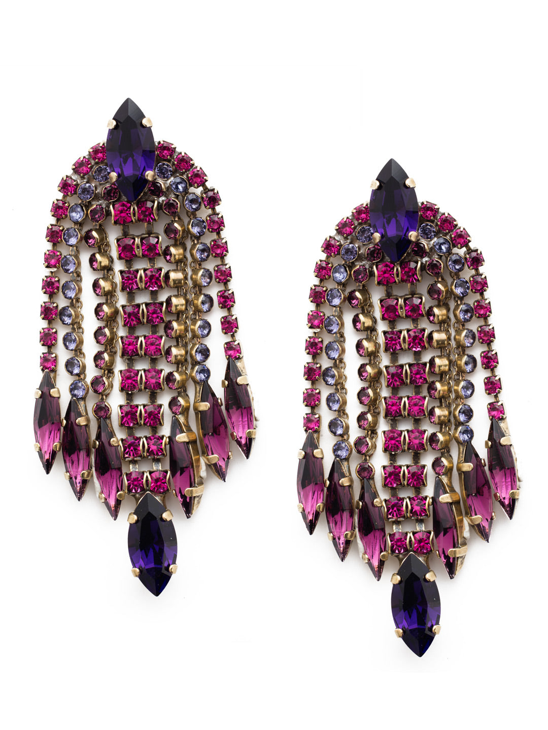 January Dangle Earrings - EEP12AGDCS - Opulent might be an appropriate description for the January Statement Dangle Earrings. Dark and light combine in this crystal work, with look-at-me navette pieces at its beginning and end. From Sorrelli's Duchess collection in our Antique Gold-tone finish.
