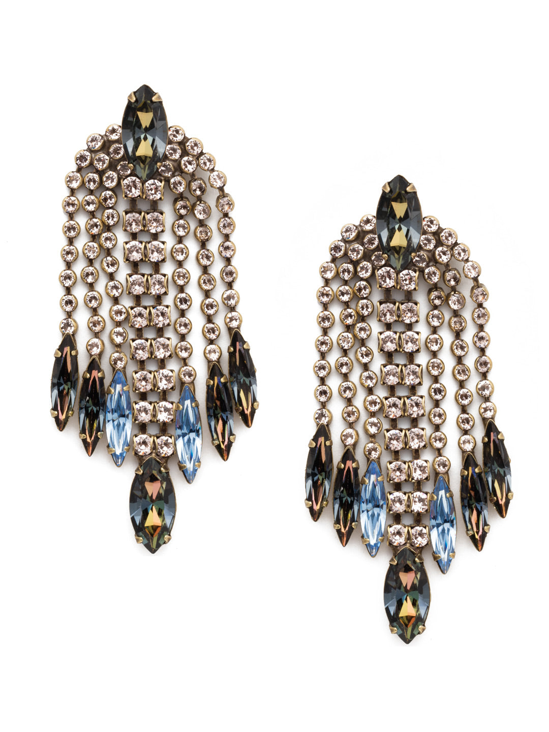 January Dangle Earrings - EEP12AGSDE - <p>Opulent might be an appropriate description for the January Statement Dangle Earrings. Dark and light combine in this crystal work, with look-at-me navette pieces at its beginning and end. From Sorrelli's Selvedge Denim collection in our Antique Gold-tone finish.</p>