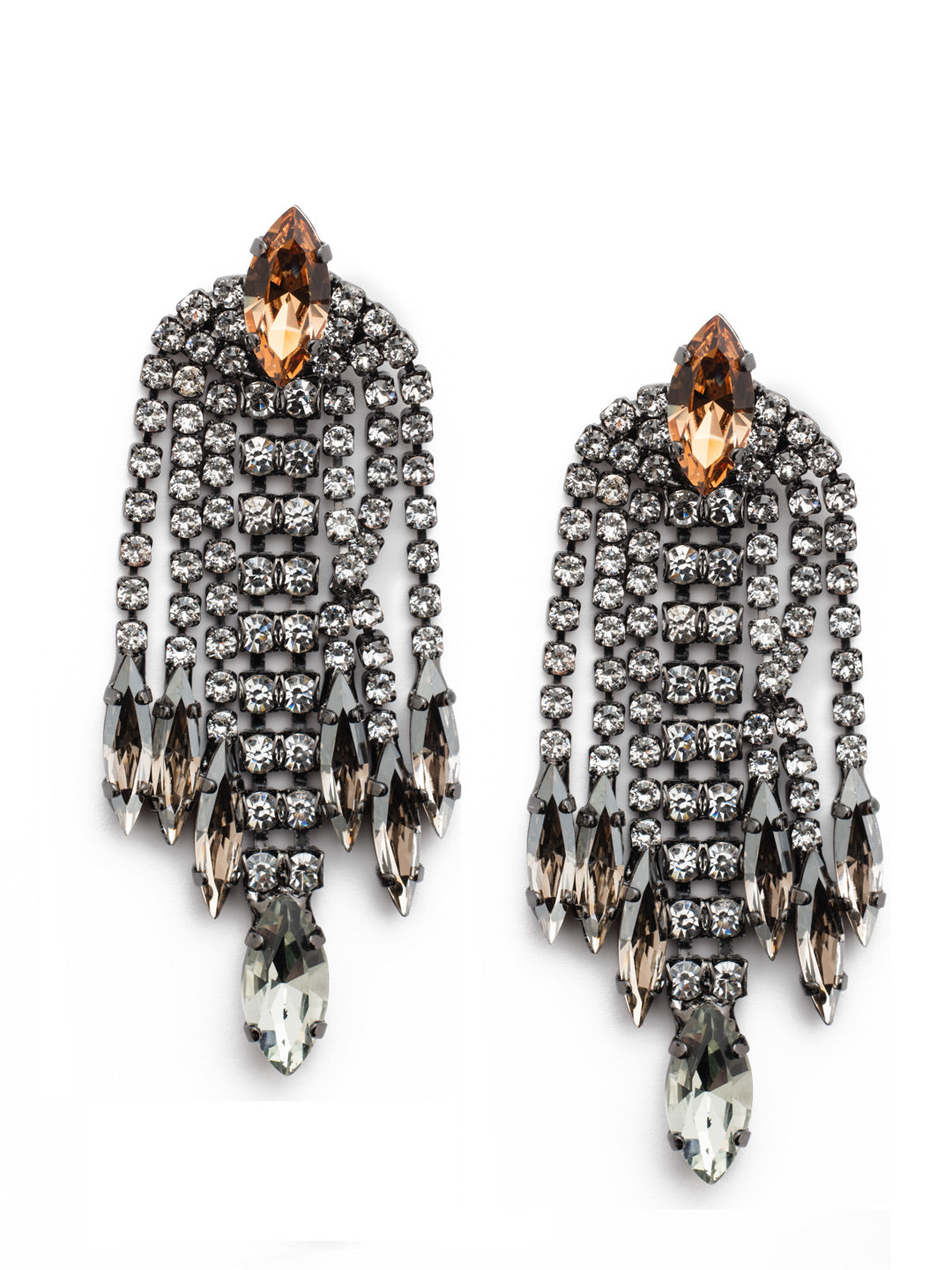 January Dangle Earrings - EEP12GMGNS - <p>Opulent might be an appropriate description for the January Statement Dangle Earrings. Dark and light combine in this crystal work, with look-at-me navette pieces at its beginning and end. From Sorrelli's Golden Shadow collection in our Gun Metal finish.</p>