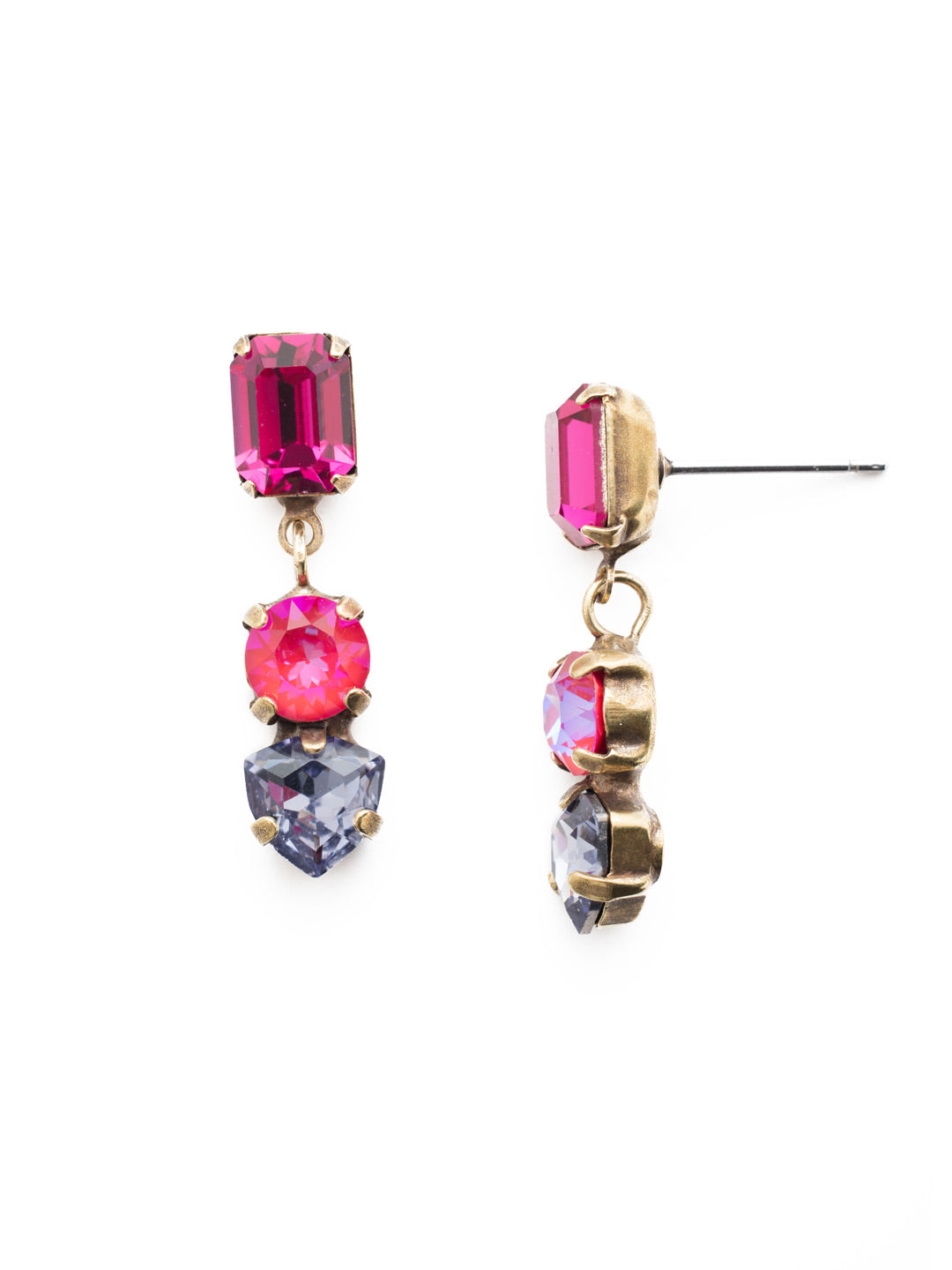 Florence Dangle Earrings - EEP13AGDCS - A perfect trio of cushion-cut crystals combine in the Florence Dangle Earrings. These pair perfectly with a night out dress and elegant dinner. From Sorrelli's Duchess collection in our Antique Gold-tone finish.