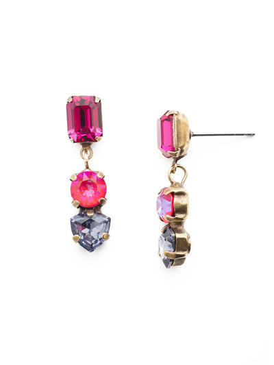 Florence Dangle Earrings - EEP13AGDCS - A perfect trio of cushion-cut crystals combine in the Florence Dangle Earrings. These pair perfectly with a night out dress and elegant dinner. From Sorrelli's Duchess collection in our Antique Gold-tone finish.
