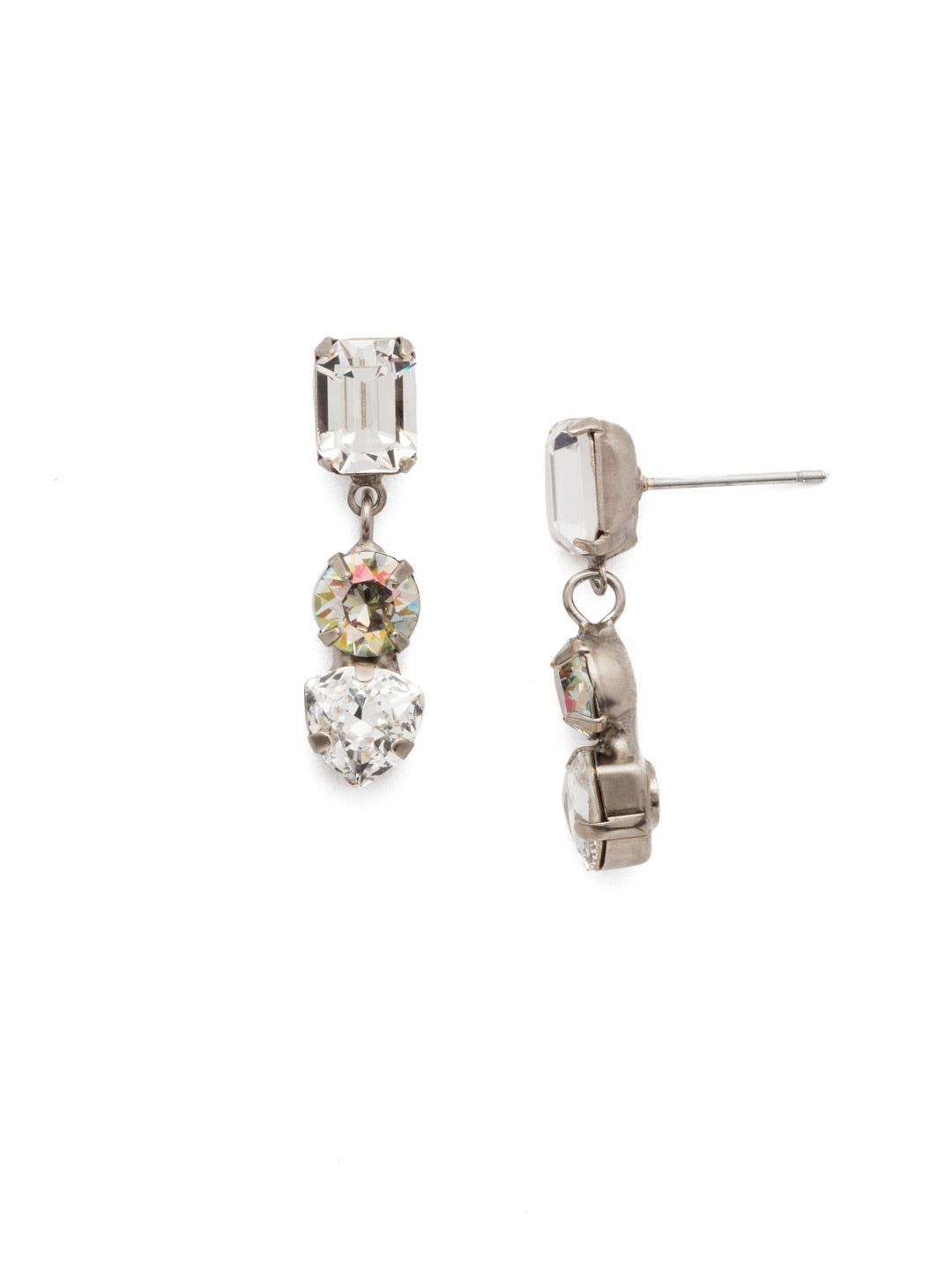 Florence Dangle Earrings - EEP13ASCRE - A perfect trio of cushion-cut crystals combine in the Florence Dangle Earrings. These pair perfectly with a night out dress and elegant dinner. From Sorrelli's Crystal Envy collection in our Antique Silver-tone finish.