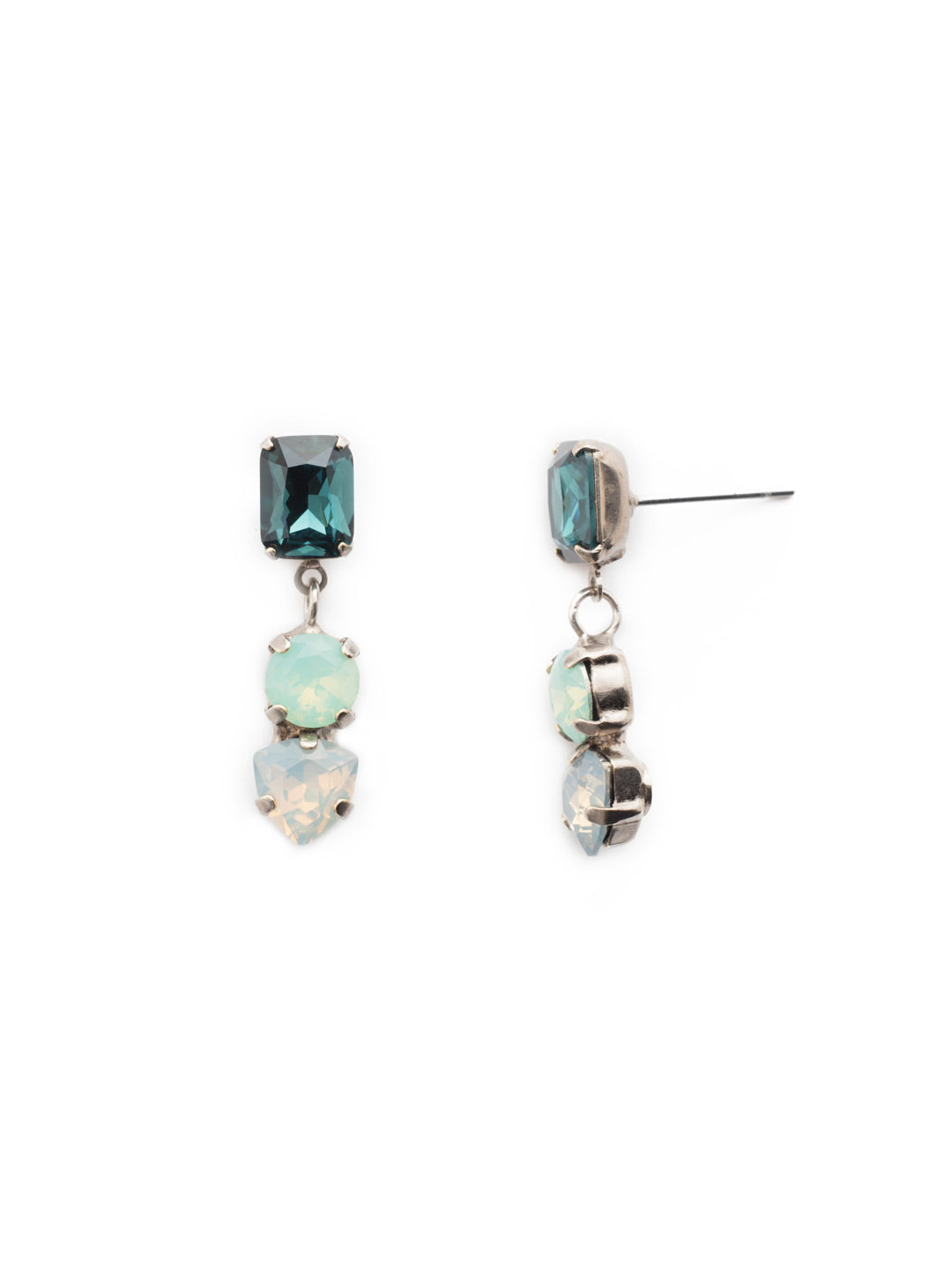 Florence Dangle Earrings - EEP13ASNFT - A perfect trio of cushion-cut crystals combine in the Florence Dangle Earrings. These pair perfectly with a night out dress and elegant dinner. From Sorrelli's Night Frost collection in our Antique Silver-tone finish.