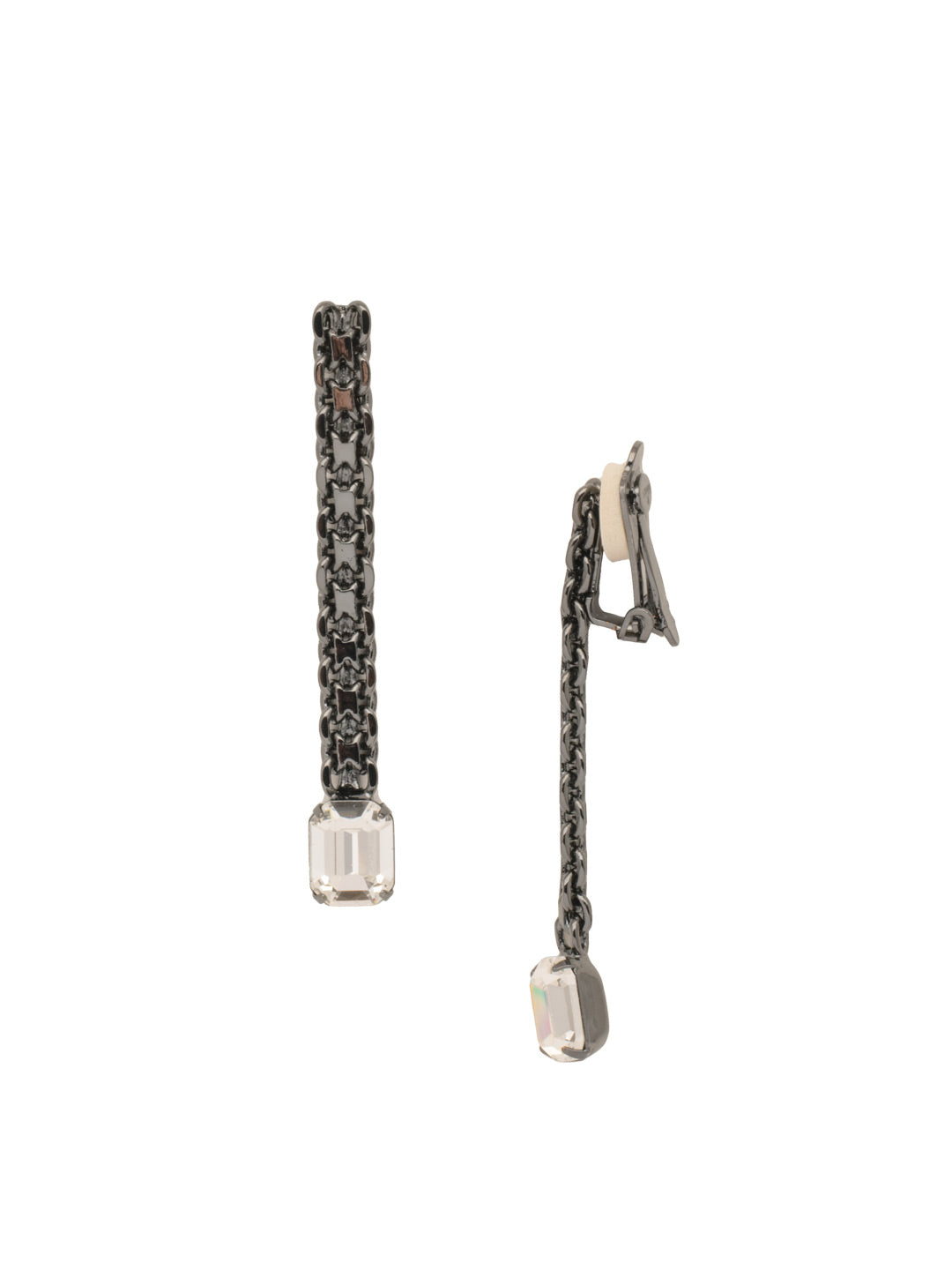 Graycen Clip On Earring - EEP15CGMMMO - The Graycen Dangle Earring is edgy. Show off the metal links affixed to a sparkling cushion octagon crystal when you're feeling a bit sassy. From Sorrelli's Midnight Moon collection in our Gun Metal finish.