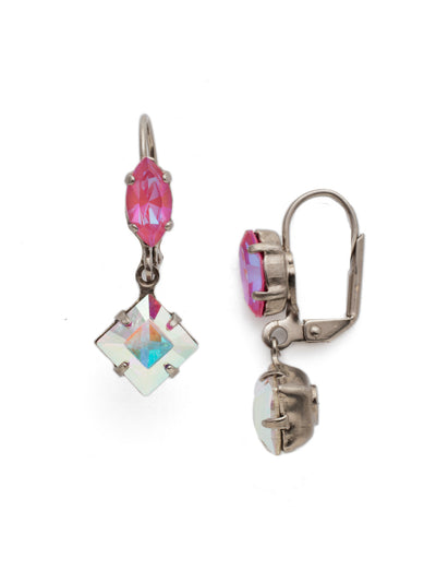 Malia Dangle Earrings - EEP16ASETP - The Malia French Wire Dangle Earring pairs a simple navette and diamond-shaped crystal for a perfectly pretty coupling. From Sorrelli's Electric Pink collection in our Antique Silver-tone finish.