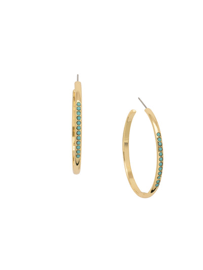 Bugsy Hoop Earrings - EEP56BGTQ - <p>Quirky and fun, that's the Bugsy Hoop Earring. Veering from the traditional metal hoop, this pair features a fun row of sparking crystals spot-on center. From Sorrelli's Turquoise collection in our Bright Gold-tone finish.</p>