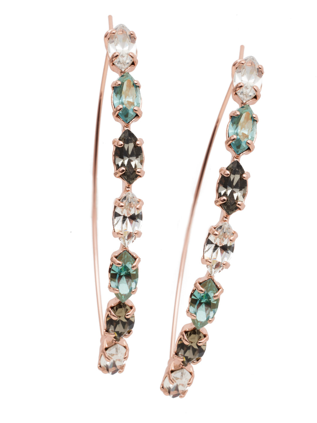 Vera Hoop Earrings - EEP6RGCAZ - The Vera Hoop Earrings aren't your average hoops. A thin, single metal teardrop strand holds dynamic navette crystal sparkling pieces in various shades, making this pair a stand-out. From Sorrelli's Crystal Azure collection in our Rose Gold-tone finish.