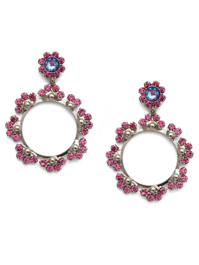 Bryn Statement Earrings - EEP82ASETP - <p>Fasten on the Bryn Statement Earrings for a hoop look that stuns with crystal sparkle. This pair is glam and attention-getting gorgeous. From Sorrelli's Electric Pink collection in our Antique Silver-tone finish.</p>