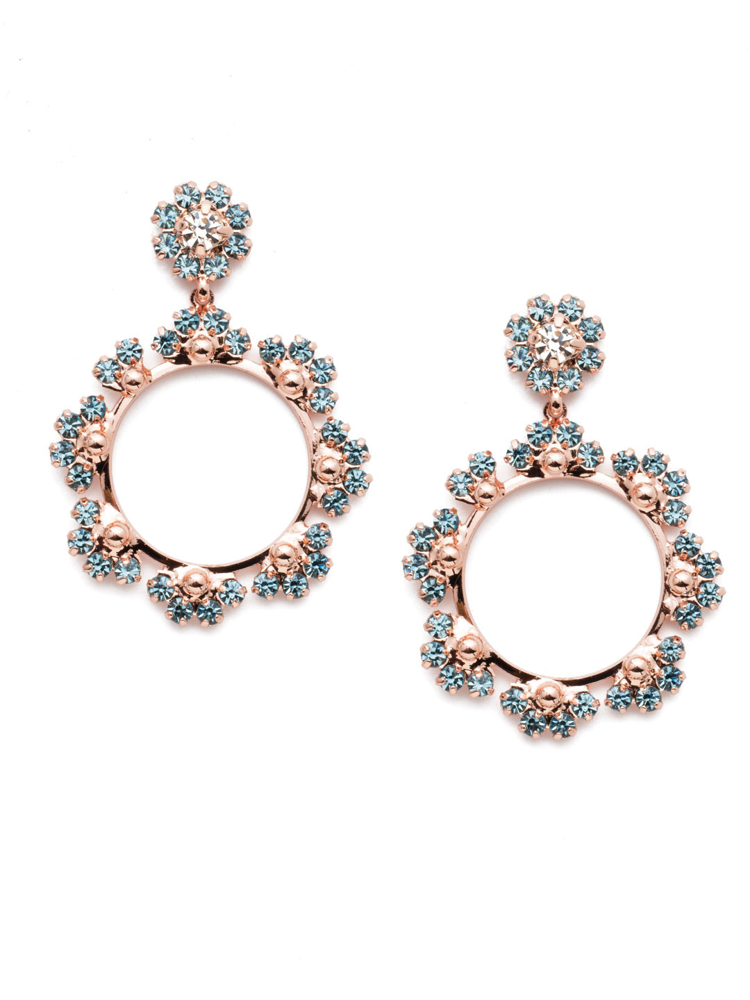 Bryn Statement Earrings - EEP82RGCAZ - Fasten on the Bryn Statement Earrings for a hoop look that stuns with crystal sparkle. This pair is glam and attention-getting gorgeous. From Sorrelli's Crystal Azure collection in our Rose Gold-tone finish.