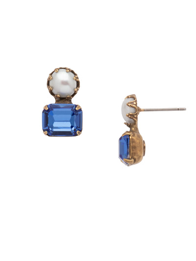 Deandra Stud Earring - EES10AGVBN - <p>The Deandra Stud Earrings are class summed up in a simple design. Fasten on the freshwater pearl attached to a sparkling cushion emerald cut stone and shine bright day or night. From Sorrelli's Venice Blue collection in our Antique Gold-tone finish.</p>