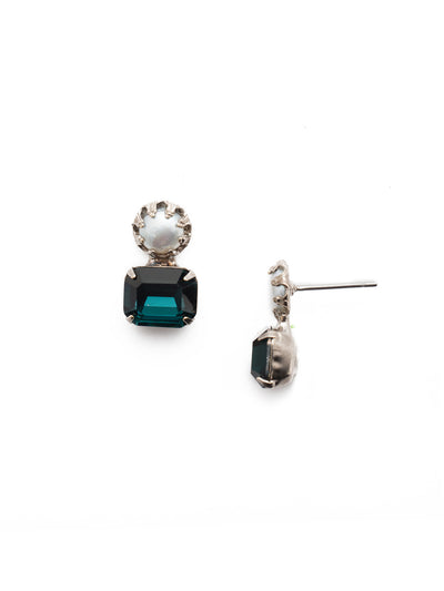 Deandra Stud Earring - EES10ASNFT - The Deandra Stud Earrings are class summed up in a simple design. Fasten on the freshwater pearl attached to a sparkling cushion emerald cut stone and shine bright day or night. From Sorrelli's Night Frost collection in our Antique Silver-tone finish.
