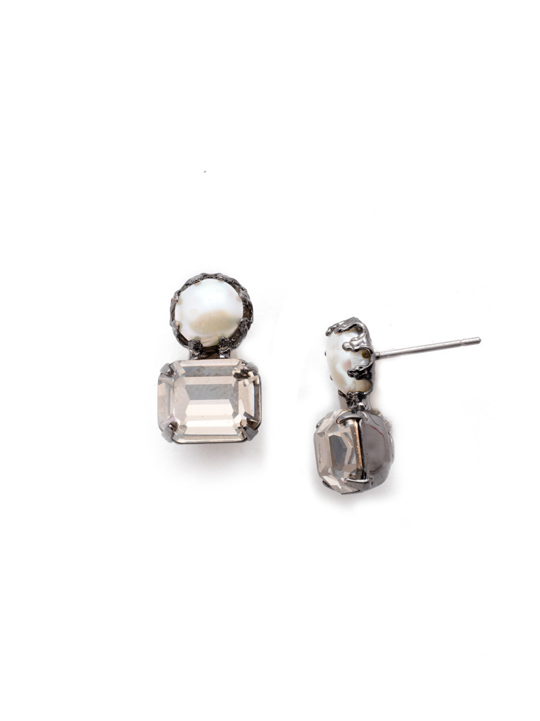 Deandra Stud Earring - EES10GMGNS - <p>The Deandra Stud Earrings are class summed up in a simple design. Fasten on the freshwater pearl attached to a sparkling cushion emerald cut stone and shine bright day or night. From Sorrelli's Golden Shadow collection in our Gun Metal finish.</p>