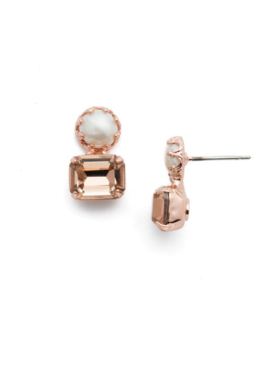Deandra Stud Earring - EES10RGLVP - <p>The Deandra Stud Earrings are class summed up in a simple design. Fasten on the freshwater pearl attached to a sparkling cushion emerald cut stone and shine bright day or night. From Sorrelli's Lavender Peach collection in our Rose Gold-tone finish.</p>