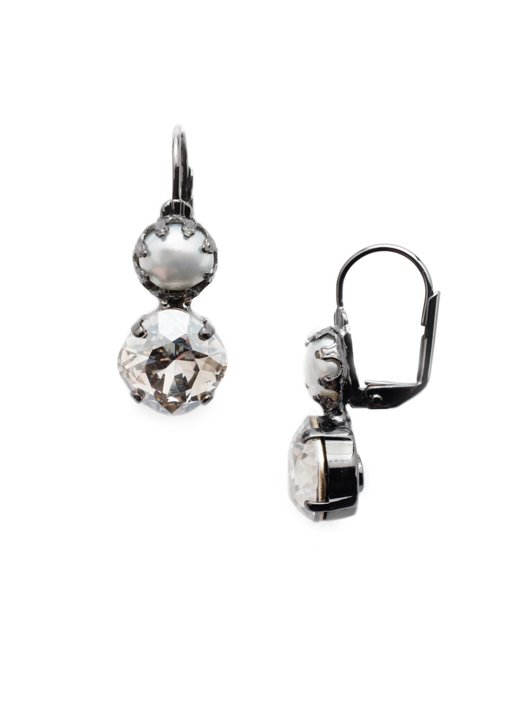 Caterina Dangle Earring - EES11GMGNS - Our Caterina French Wire Dangle Earrings start with a classic pearl, joined by an opaque cushion-cut crystal that will take your ensemble up a notch. From Sorrelli's Golden Shadow collection in our Gun Metal finish.