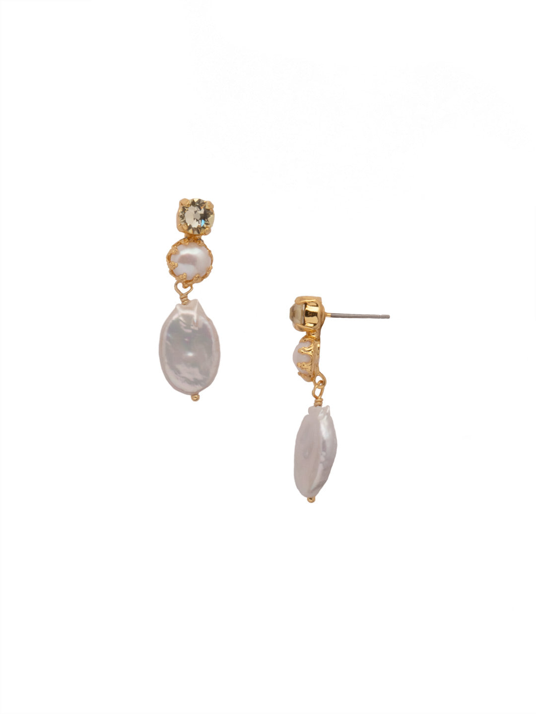 Arbor Dangle Earrings - EES120BGSPR - Put on the Arbor Stud Dangle Earrings and ooze class with freshwater pearl accented with an opaque crystal stone. They're understated and elegant, all at the same time. From Sorrelli's Spring Rain collection in our Bright Gold-tone finish.