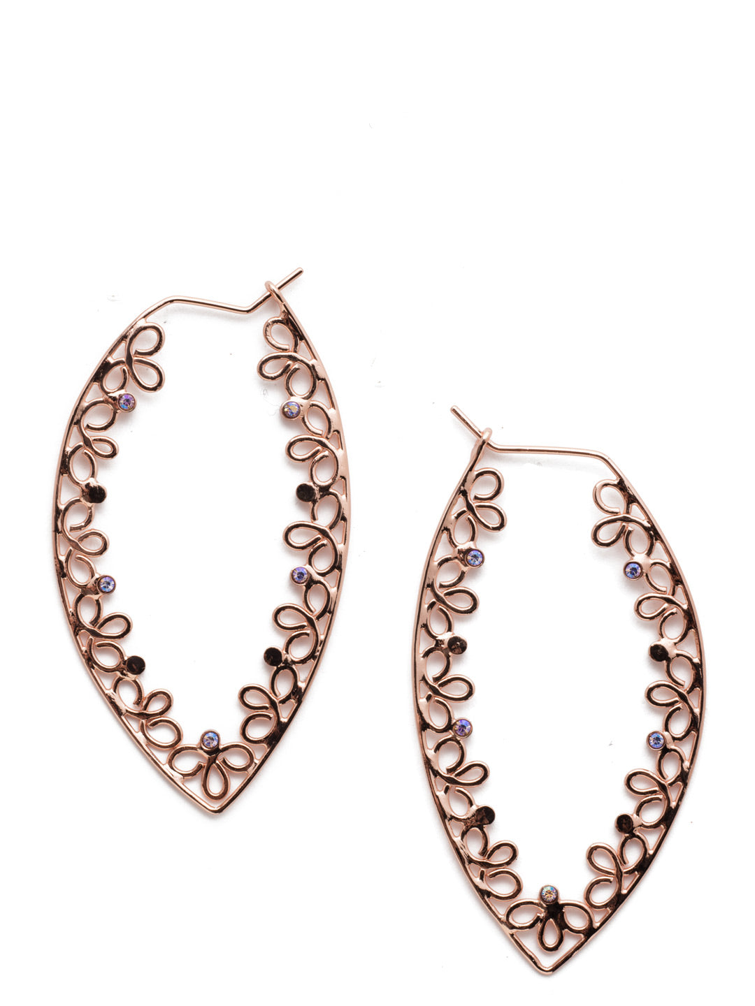 Marilyn Hoop Earrings - EES140RGLVP - <p>Slip them on and you're sure to make a statement in our Marilyn Statement Hoop Earrings. Detailed, delicate hand-soldered metalwork lines their unique teardrop shape accented with dots of sparkling crystals. From Sorrelli's Lavender Peach collection in our Rose Gold-tone finish.</p>