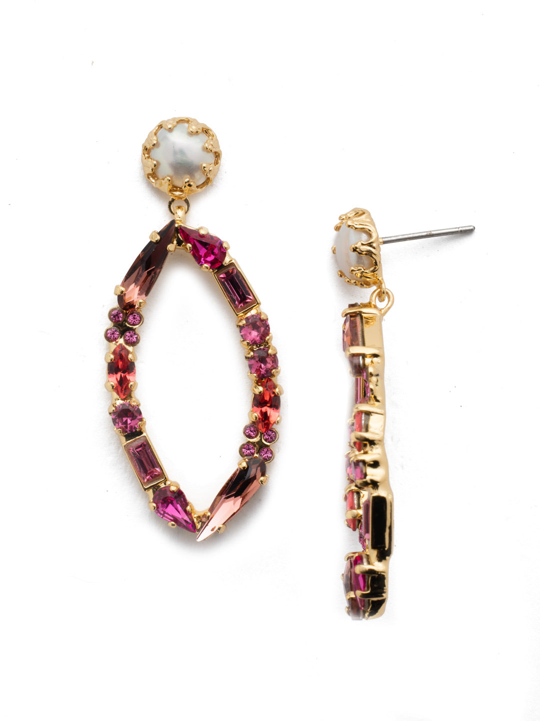 Remington Dangle Earrings - EES181BGBGA - Our Remington Stud Earrings kick off with a pearl post, dangling with a ring of sparkling crystal stones in every fun shape you can imagine. From Sorrelli's Begonia collection in our Bright Gold-tone finish.
