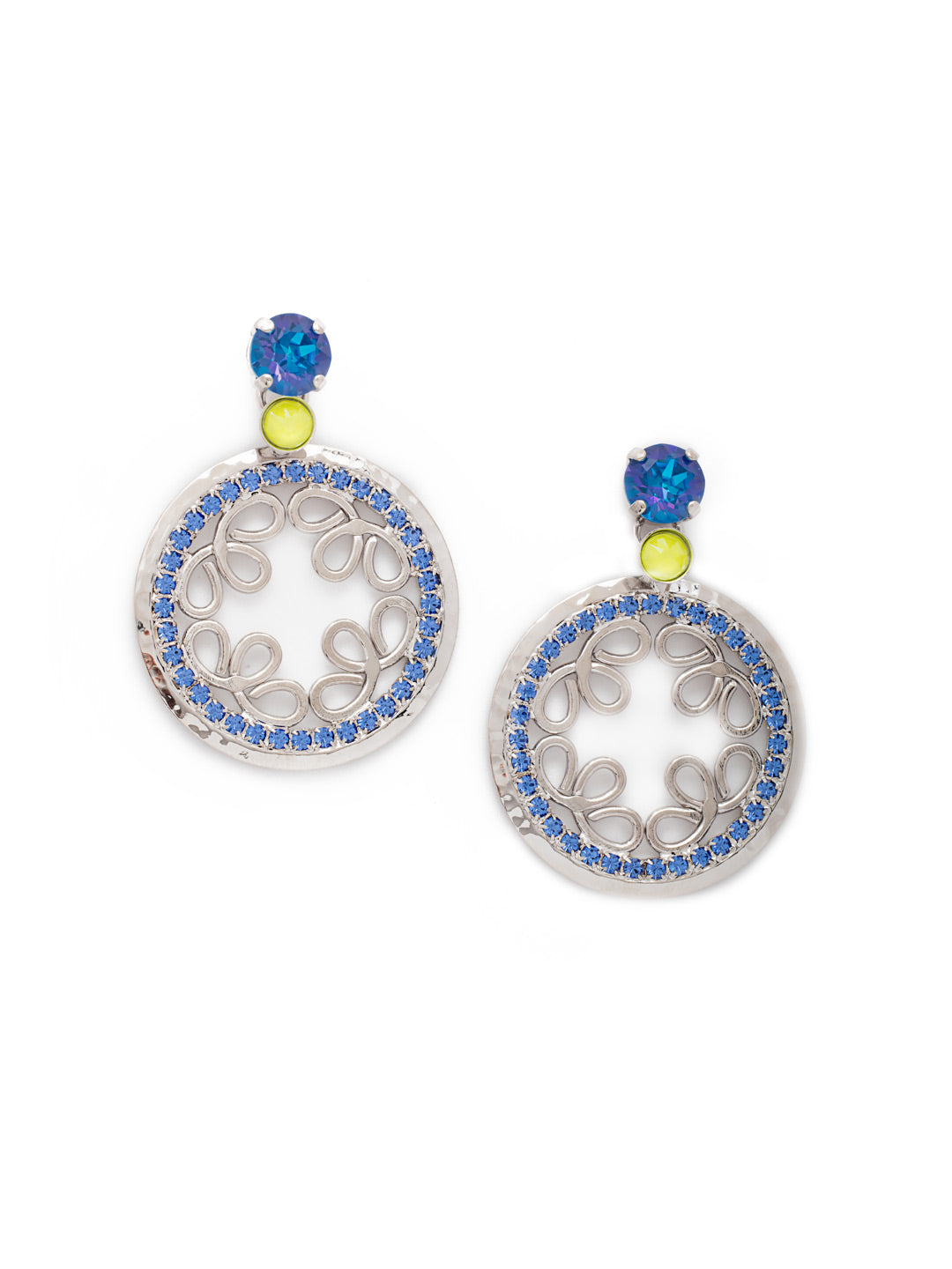 Tallulah Statement Earring - EES2PDBPY - <p>The Tallulah Dangle Earrings are showstoppers. A dominant cushion crystal has some serious competition from the hand-soldered metalwork rimmed in bright sparkling stones. From Sorrelli's Blue Poppy collection in our Palladium finish.</p>