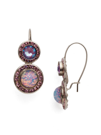 Hartford Dangle Earrings - EET13ASETP - The Hartford Dangle Earrings double the fun with two drops of circular stones rimmed in super sparkly crystals. They're the perfect pair to wear anywhere. From Sorrelli's Electric Pink collection in our Antique Silver-tone finish.