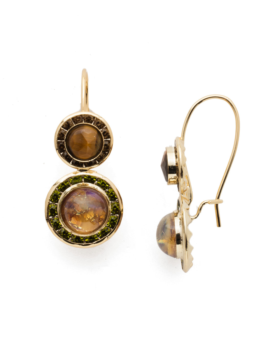 Hartford Dangle Earrings - EET13BGCSM - The Hartford Dangle Earrings double the fun with two drops of circular stones rimmed in super sparkly crystals. They're the perfect pair to wear anywhere. From Sorrelli's Cashmere collection in our Bright Gold-tone finish.