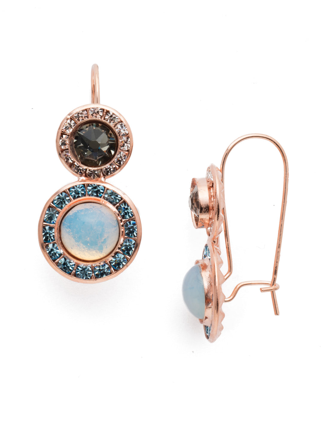 Hartford Dangle Earrings - EET13RGCAZ - The Hartford Dangle Earrings double the fun with two drops of circular stones rimmed in super sparkly crystals. They're the perfect pair to wear anywhere. From Sorrelli's Crystal Azure collection in our Rose Gold-tone finish.