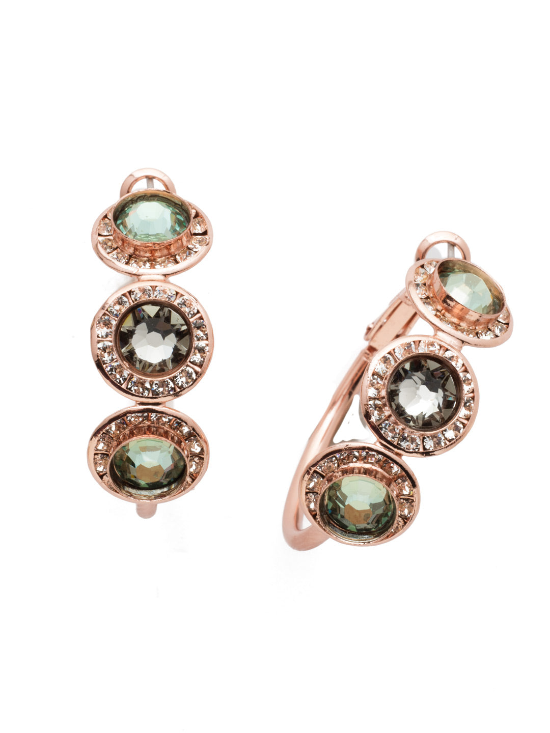 Saylor Hoop Earrings - EET14RGCAZ - Our Saylor Statement Earrings up the hoop game with a trio circular standout crystals encased in even more sparkle at their edges. Put them on and show them off. From Sorrelli's Crystal Azure collection in our Rose Gold-tone finish.