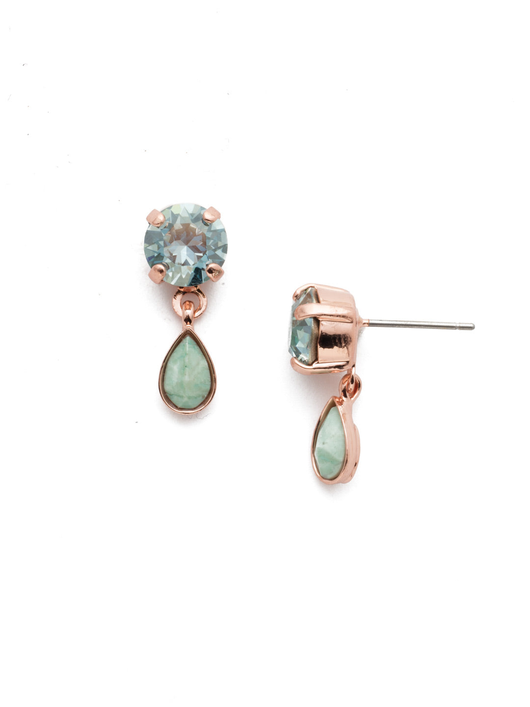 Quincey Dangle Earrings - EET160RGCAZ - The Quincey Dangle Earrings are simply sophisticated. The signature round crystal posts are taken up a notch when they drip a pear-shaped stone. From Sorrelli's Crystal Azure collection in our Rose Gold-tone finish.