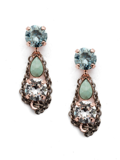 Melrose Dangle Earrings - EET16MXCAZ - Put your edgy side on display with our Melrose Dangle Earrings. Opaque crystals drip from a sparkling stud, all while being wrapped in black chainlink. From Sorrelli's Crystal Azure collection in our Mixed Metal finish.
