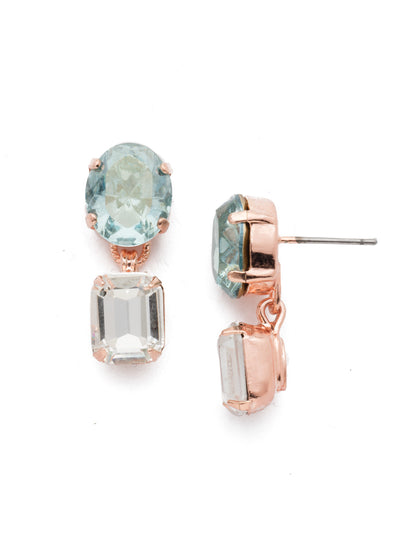 Ansley Dangle Earrings - EET18RGCAZ - The Ansley Dangle Earrings feature a sparkling oval crystal with a dangling opaque circular stone. It's a pretty pair. From Sorrelli's Crystal Azure collection in our Rose Gold-tone finish.