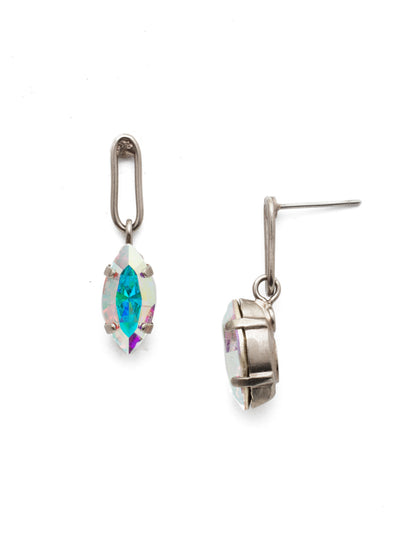 Mayzel Dangle Earrings - EET1ASETP - Abstract. Fun. Both describe the Mayzel Dangle Earrings perfectly. An open metal link provides the foundation for a shining dark navette crystal. From Sorrelli's Electric Pink collection in our Antique Silver-tone finish.