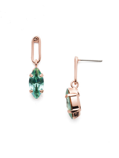 Mayzel Dangle Earrings - EET1RGCAZ - <p>Abstract. Fun. Both describe the Mayzel Dangle Earrings perfectly. An open metal link provides the foundation for a shining dark navette crystal. From Sorrelli's Crystal Azure collection in our Rose Gold-tone finish.</p>