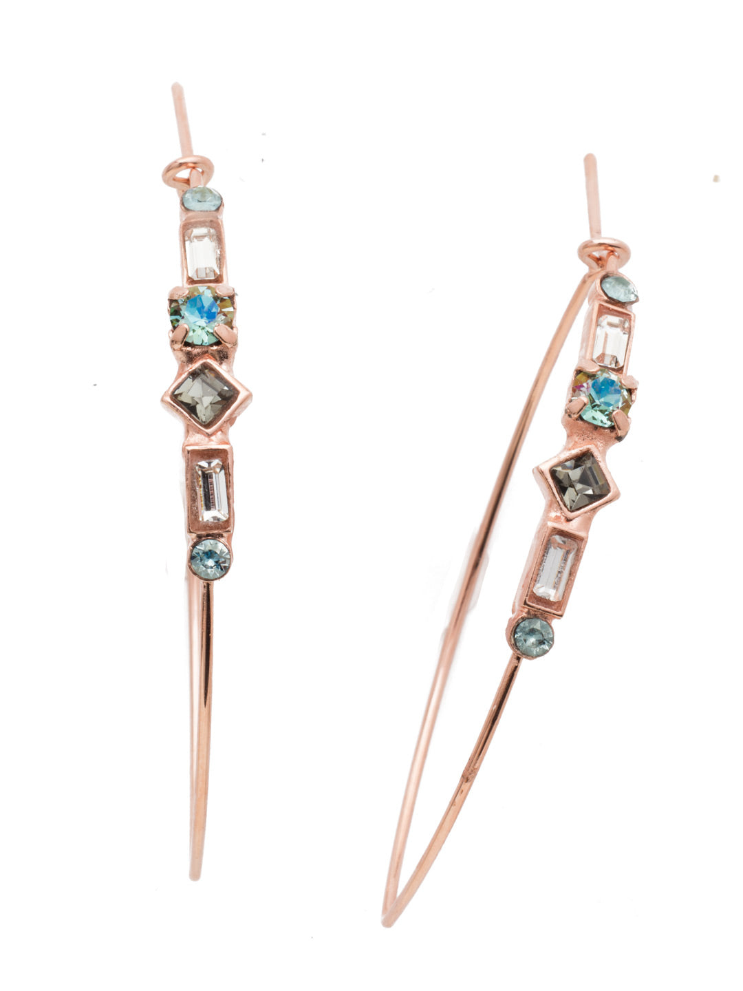 Regina Hoop Earrings - EET54RGCAZ - Take your hoop game up a notch with the Regina Hoop Earrings. The delicate loop of metal is affixed with a mix of sparkling crystals in fun shapes including baquette, diamond and round pieces. From Sorrelli's Crystal Azure collection in our Rose Gold-tone finish.