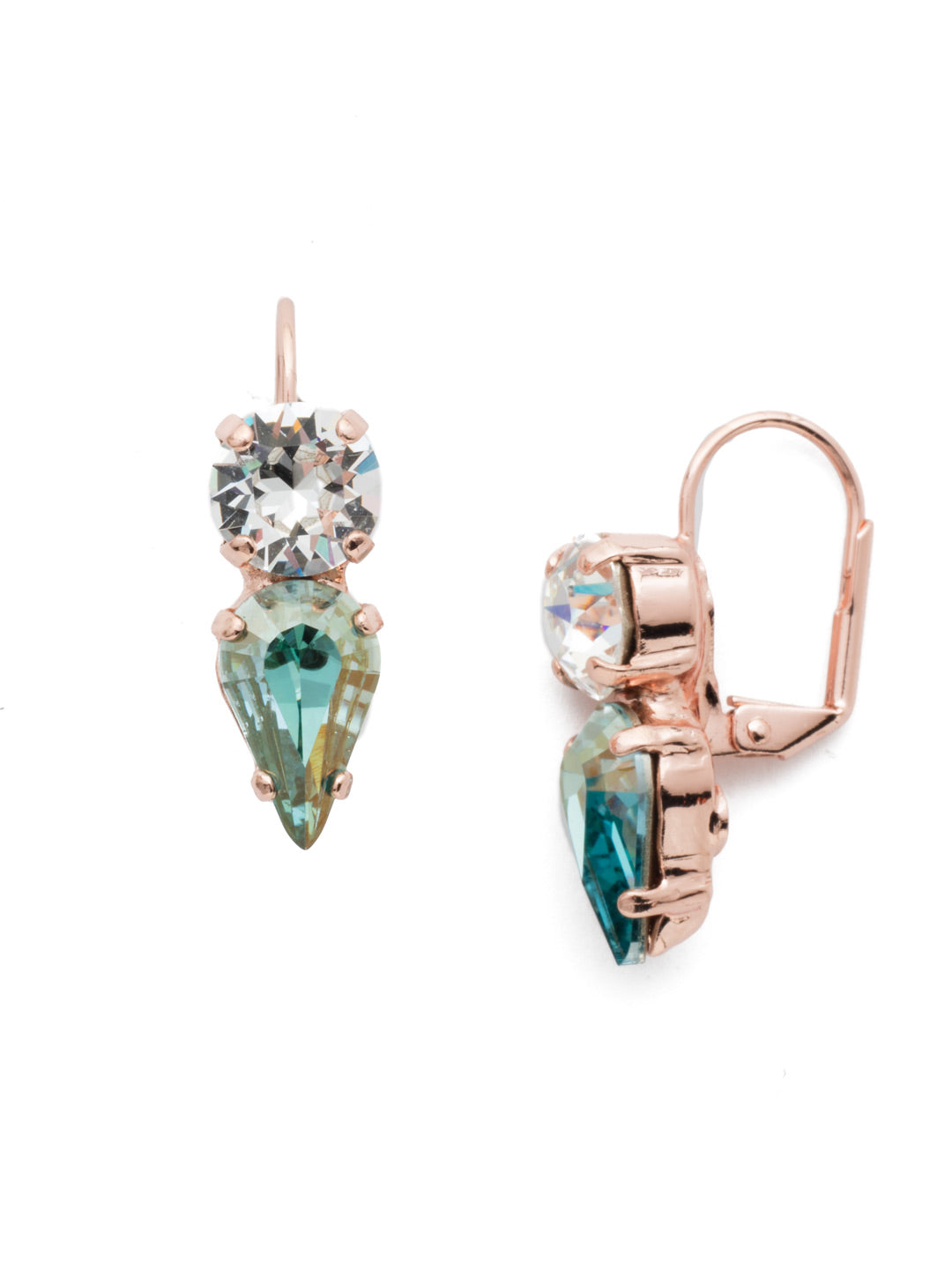 Martina Dangle Earrings - EET6RGCAZ - Our Martina Dangle Earrings combine a round and pear-shaped Sorrelli crystals for a simple-yet-edgy set you can rely on being in style for decades to come. From Sorrelli's Crystal Azure collection in our Rose Gold-tone finish.