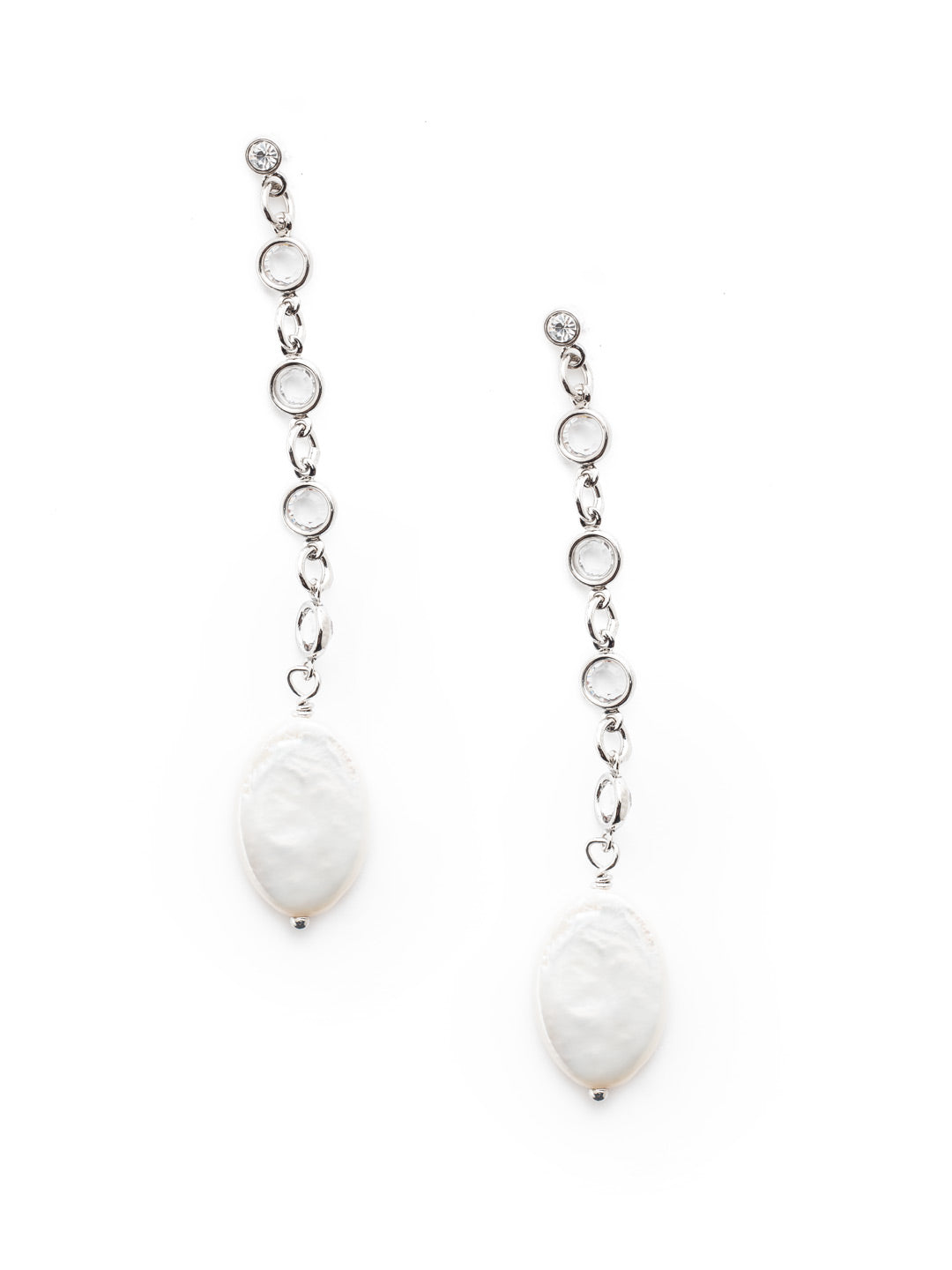 Fernanda Dangle Earrings - EET82RHMDP - <p>A delicate chain with beautiful clear gems that gradually descends a freshwater pearl. These earrings offer a hint of elegance. From Sorrelli's Modern Pearl collection in our Palladium Silver-tone finish.</p>