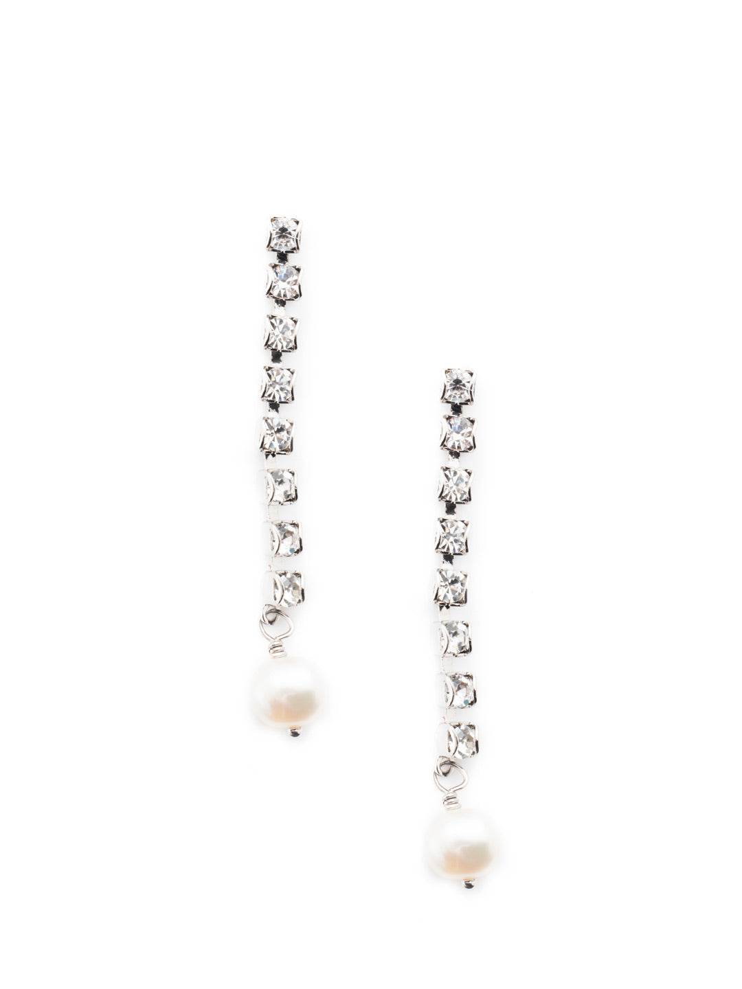 Vienna Dangle Earrings - EET84RHMDP - <p>The Vienna Dangle earring descends down a beautiful crystal chain and at the bottom hangs a delicate pearl From Sorrelli's Modern Pearl collection in our Palladium Silver-tone finish.</p>