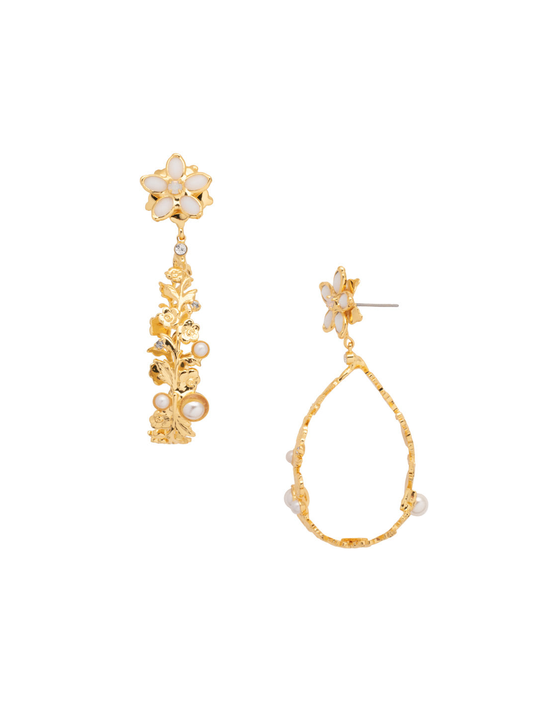 Whimsy Dangle Earring - EET92BGMDP - <p>The Whimsy Dangle Earrings feature a pearl and floral embellished drop hoop dangling from a metal flower on a post. From Sorrelli's Modern Pearl collection in our Bright Gold-tone finish.</p>