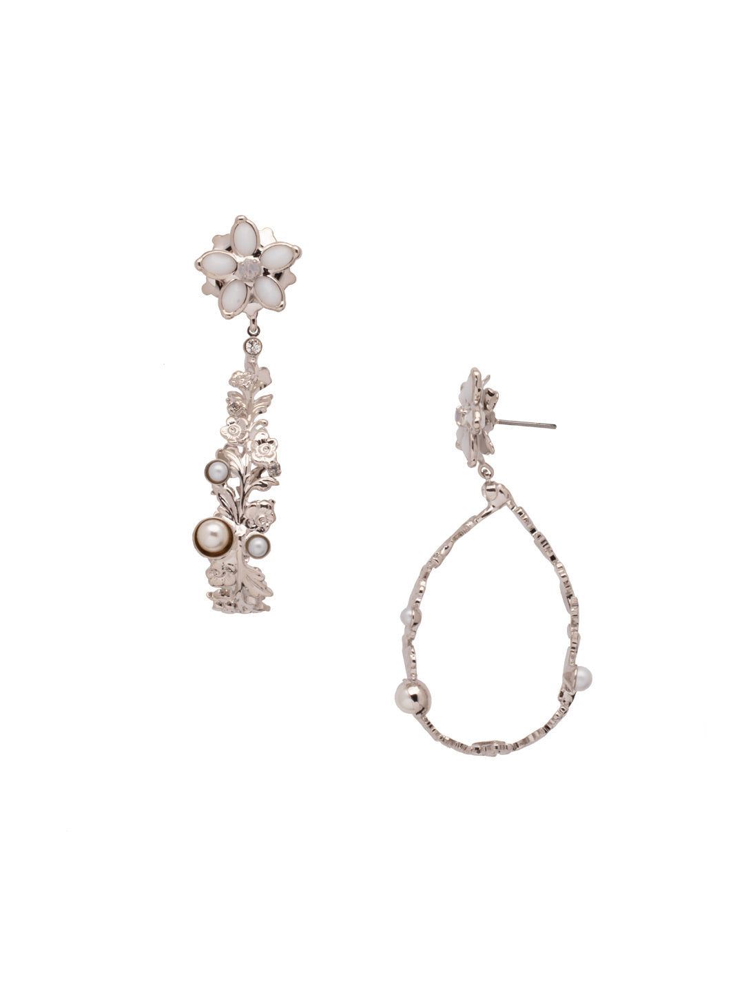 Whimsy Dangle Earring - EET92RHMDP - <p>The Whimsy Dangle Earrings feature a pearl and floral embellished drop hoop dangling from a metal flower on a post. From Sorrelli's Modern Pearl collection in our Palladium Silver-tone finish.</p>
