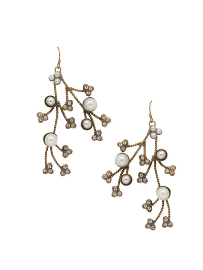 Cherry Blossom Statement Earring - EET94AGMDP - The Cherry Blossom Statement Earrings feature intricate metal work branches studded with freshwater pearls, dangling from a French wire. From Sorrelli's Modern Pearl collection in our Antique Gold-tone finish.