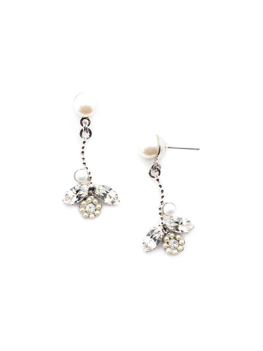 Mckinley Dangle Earrings - EET96RHMDP - <p>Three beautiful crystals hang delicately from a pearl stud. From Sorrelli's Modern Pearl collection in our Palladium Silver-tone finish.</p>