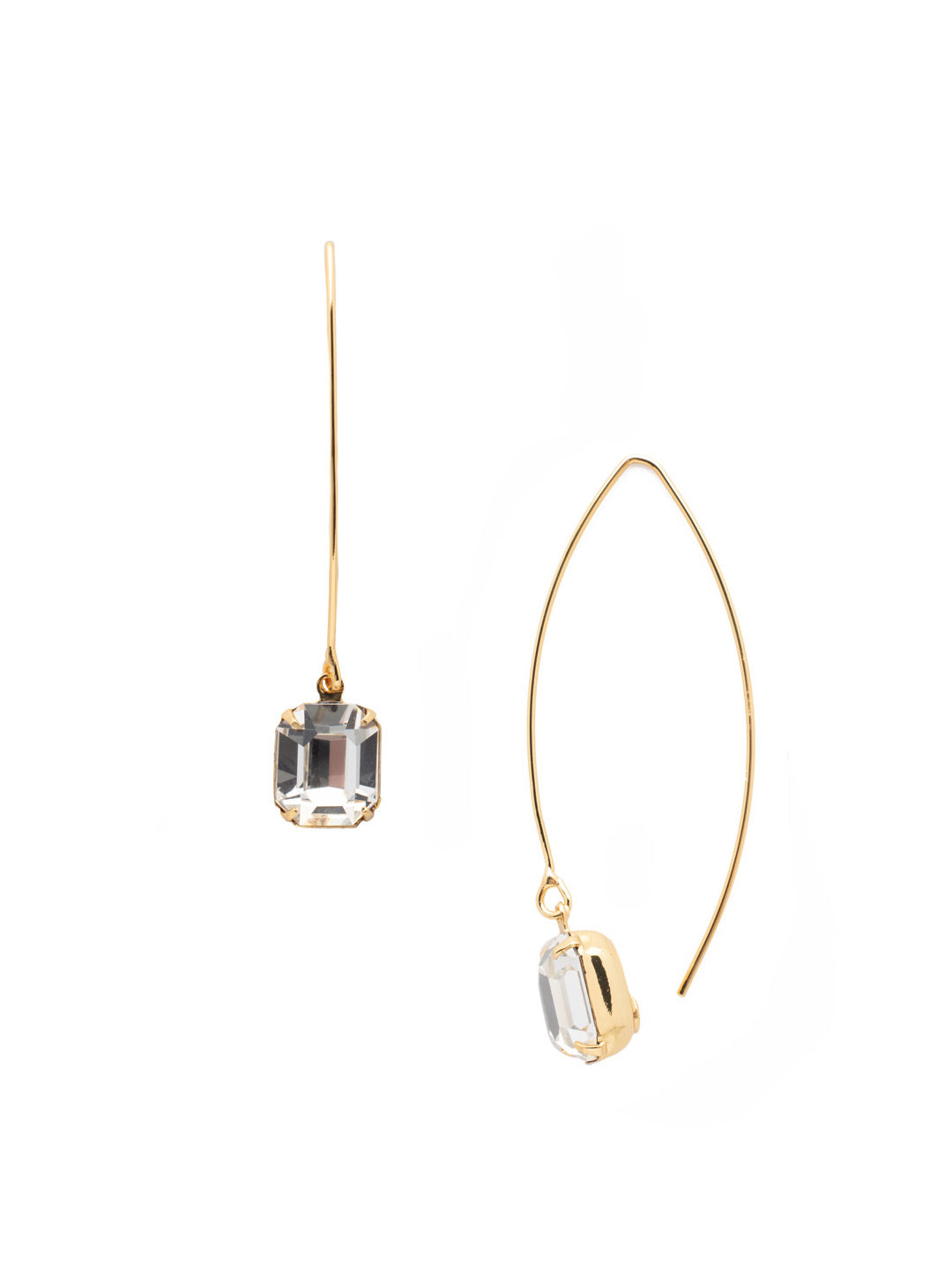 Emmy Dangle Earring - EET99BGCRY - <p>A single emerald cut crystal hangs from a long open hoop. From Sorrelli's Crystal collection in our Bright Gold-tone finish.</p>