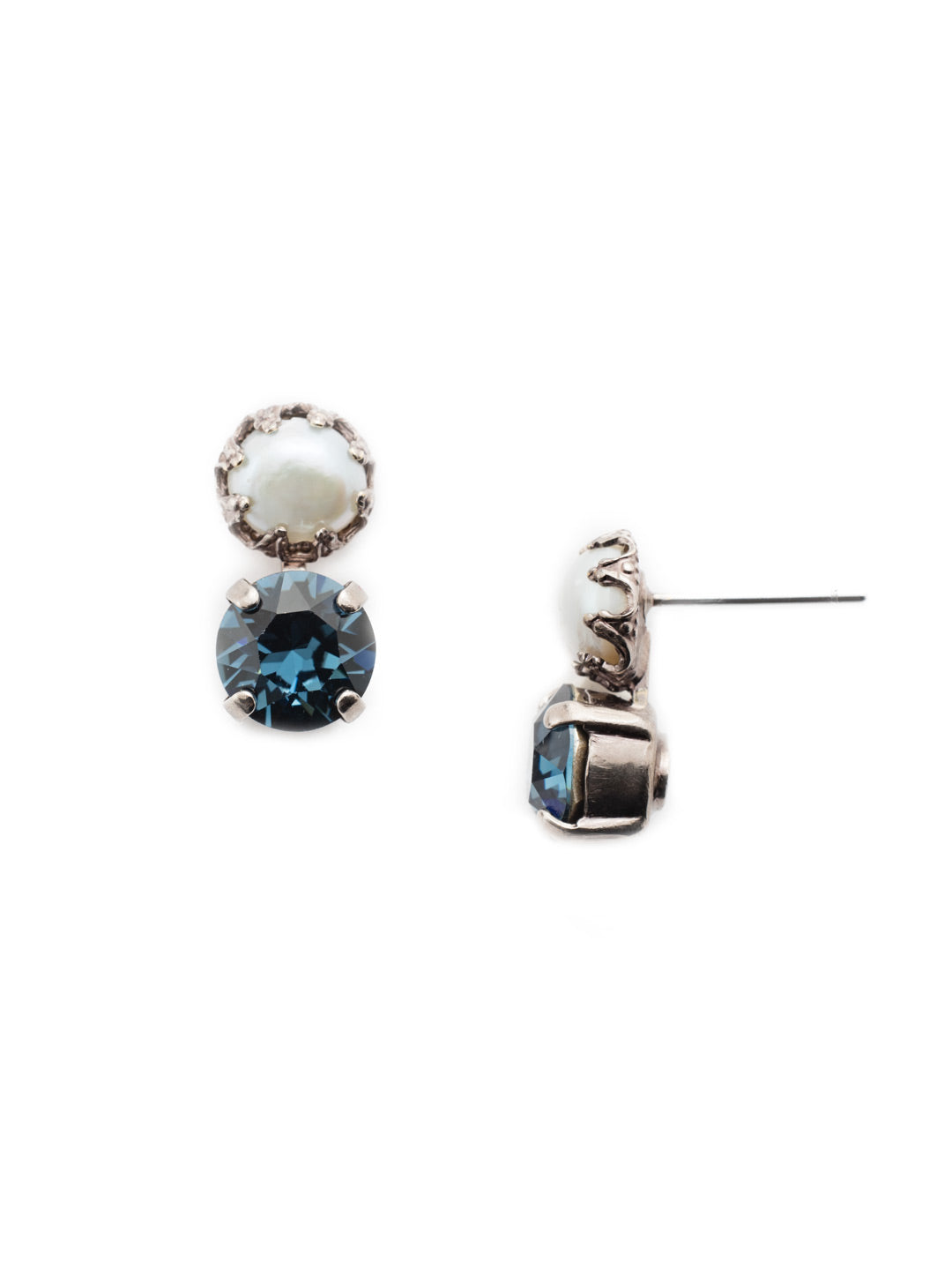 Dallas Stud Earrings - EEU14ASNFT - Our Dallas Stud Earrings are classics you'll pass down through the ages. A beautiful freshwater pearl pairs perfectly with a round crystal sparkler. From Sorrelli's Night Frost collection in our Antique Silver-tone finish.