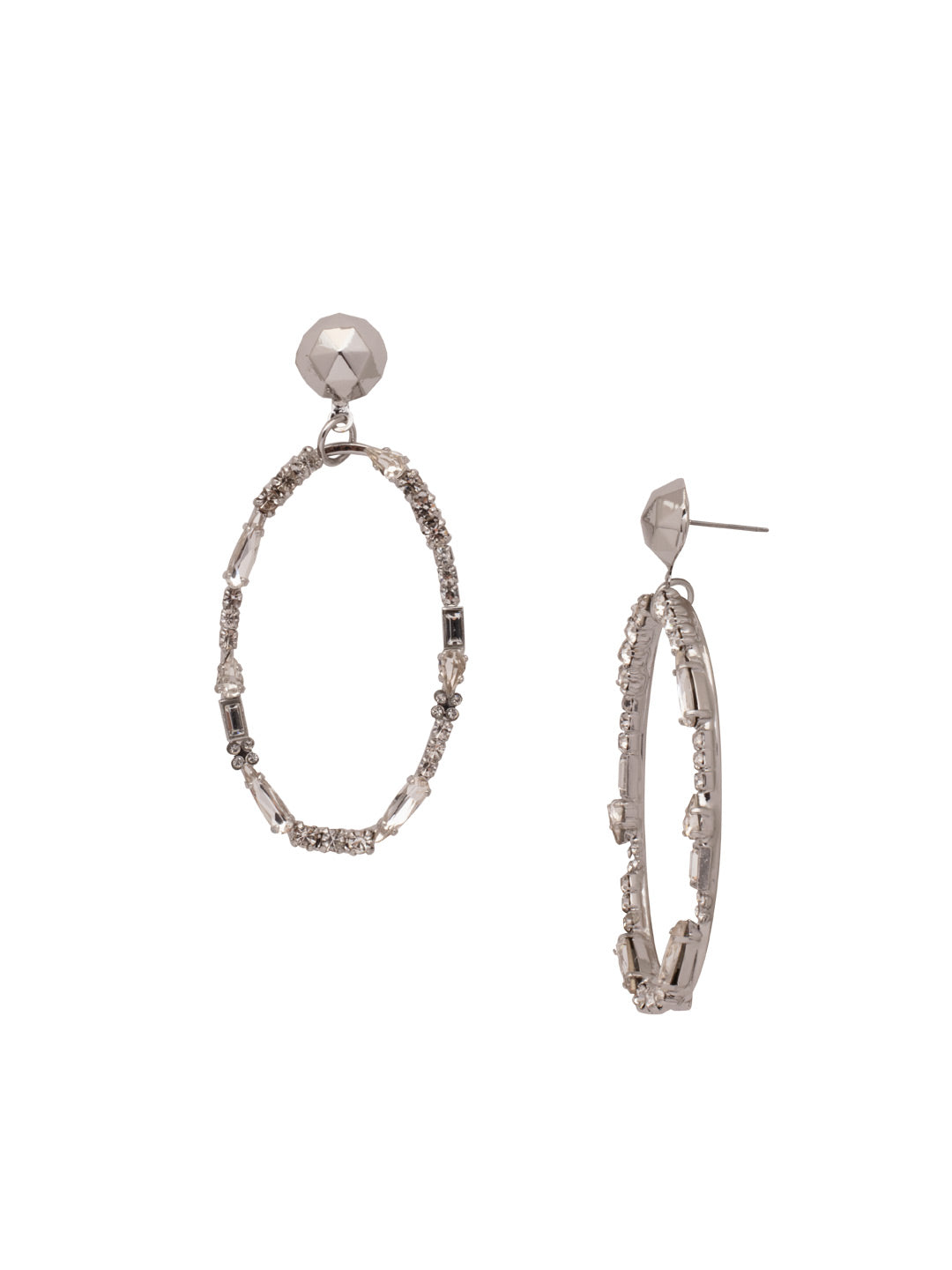 Ruth Statement Earring - EEU5PDCRY - <p>The disco-ball-esque stud on our Ruth Statement Earrings gives way to a major sparkle moment: a hoop encrusted in navette, round, baguette and pear-shaped crystals. From Sorrelli's Crystal collection in our Palladium finish.</p>