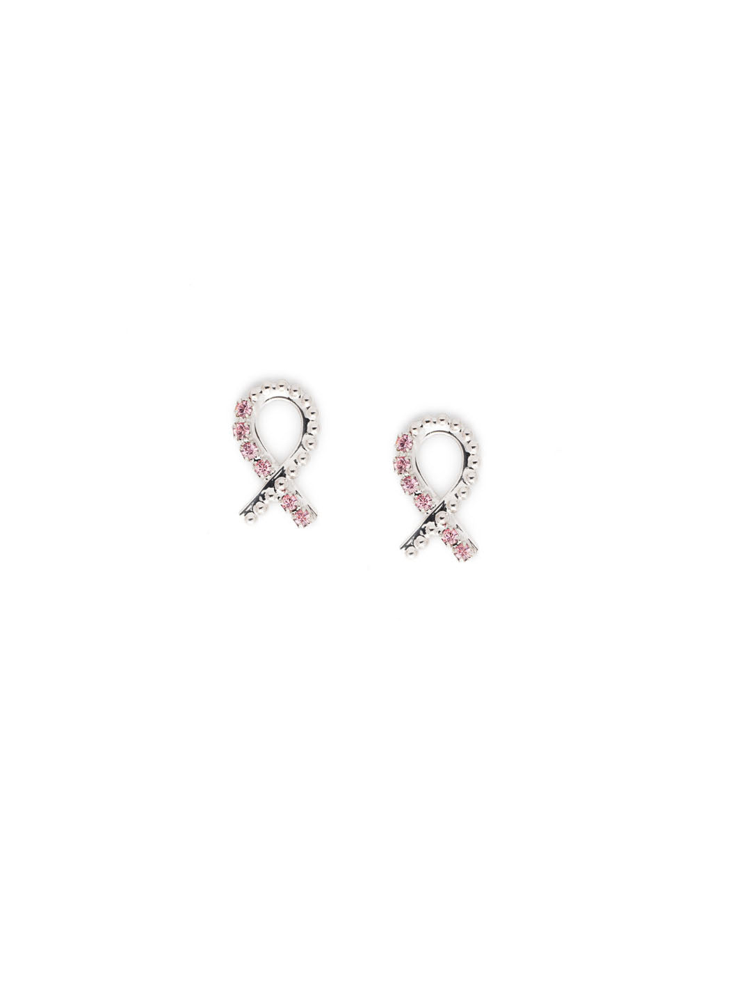 Crystal Ribbon Stud Earring - EEV201RHPNK - <p>The Crystal Ribbon Stud Earrings are created and inspired by the Breast Cancer Awareness ribbon and all the warriors who wear it. Delicate crystals line a metal ribbon, creating a meaningful statement. From Sorrelli's Petal Pink collection in our Palladium Silver-tone finish.</p>