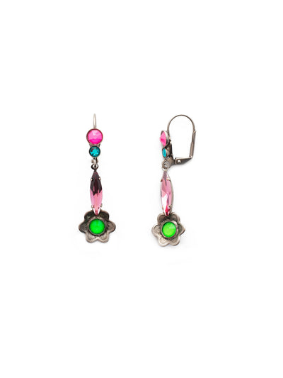 Esperanza Dangle Earrings - EEV55ASWDW - <p>Be bold in the Esperanza Dangle Earrings. A floral metal piece dangles from a dramatic navette crystal in these sparklers. From Sorrelli's Wild Watermelon collection in our Antique Silver-tone finish.</p>